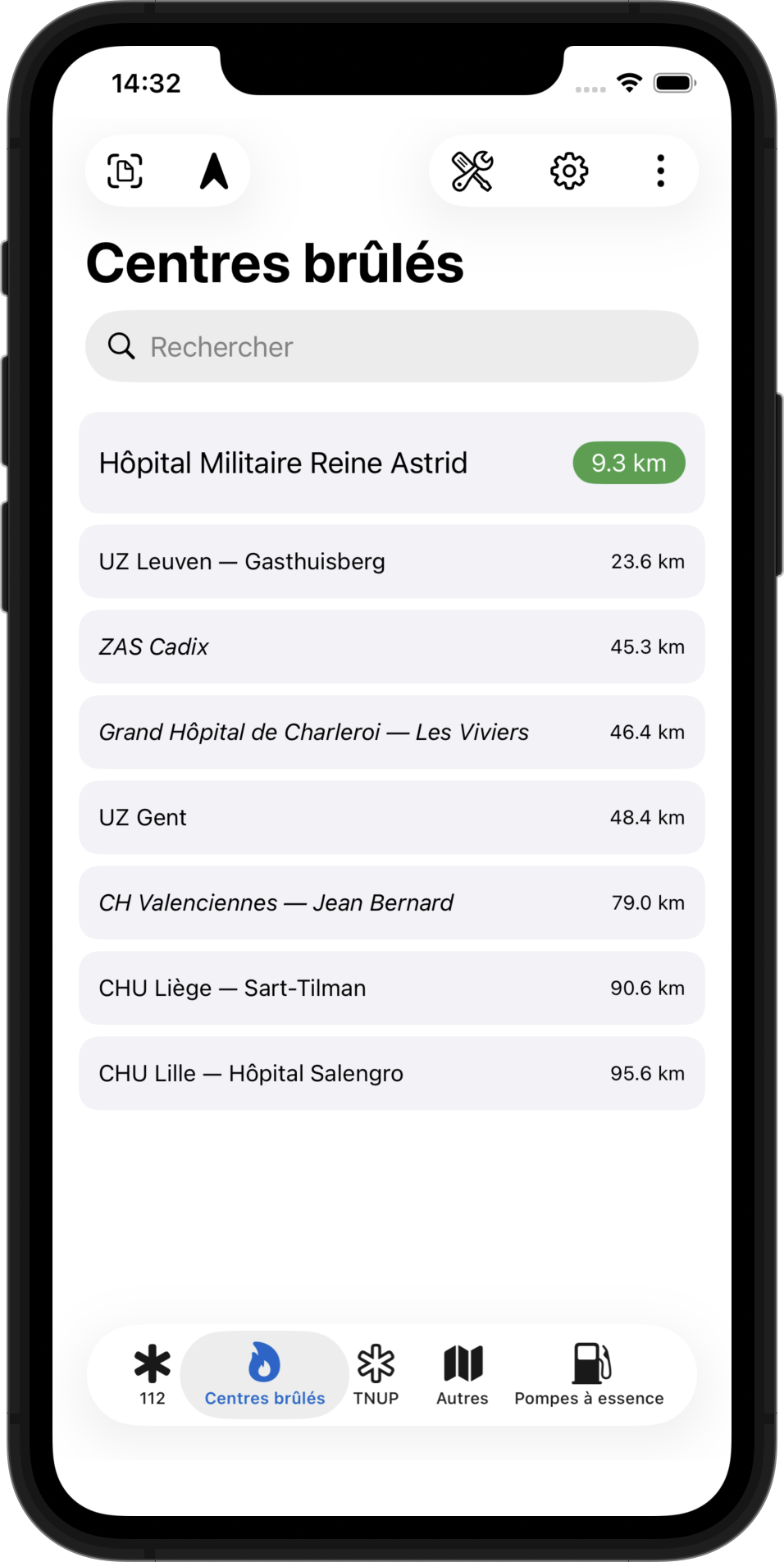 Burn center list on iOS